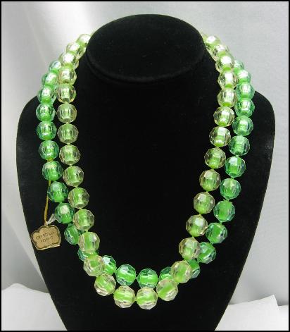 RICHELIEU Crystelle Poppit Double Strand GREEN and Clear POP BEAD NECKLACE Vintage
